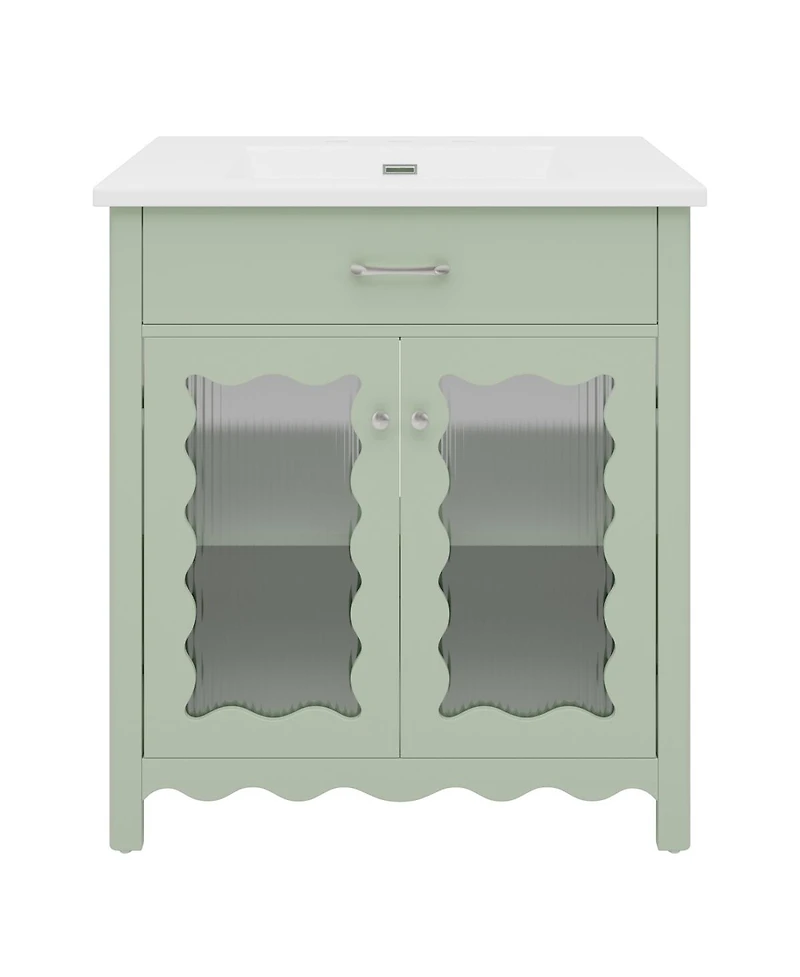 Sillysis 31"Bathroom Vanity with Sink, Tempered Glass Doors & Adjustable Storage for Small Bathrooms