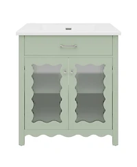 Sillysis 31"Bathroom Vanity with Sink, Tempered Glass Doors & Adjustable Storage for Small Bathrooms