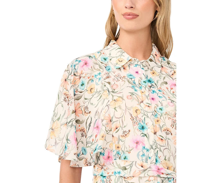 Vince Camuto Women's Flutter-Sleeve Princess Seam Button-Up Shirt Dress