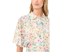 Vince Camuto Women's Flutter-Sleeve Princess Seam Button-Up Shirt Dress