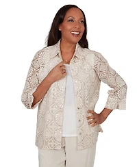 Alfred Dunner Petite Sequin Medallion Two-In-One Collared Top