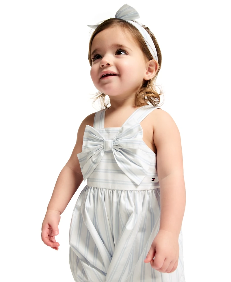 Tommy Hilfiger Baby Girls' Striped Romper & Headband, 2-Piece Set