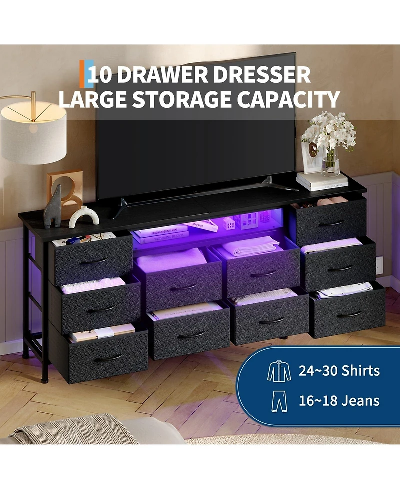 gaomon 63 Inch Tv Stand Dresser with 10 Drawers, Long Entertainment Center for TVs Up to 75 Inch