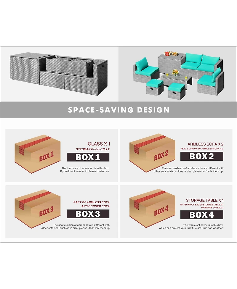 Gymax 8PCS Rattan Patio Space-Saving Furniture Set w/ Waterproof Cover & Cushions
