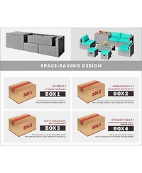 Gymax 8PCS Rattan Patio Space-Saving Furniture Set w/ Waterproof Cover & Cushions