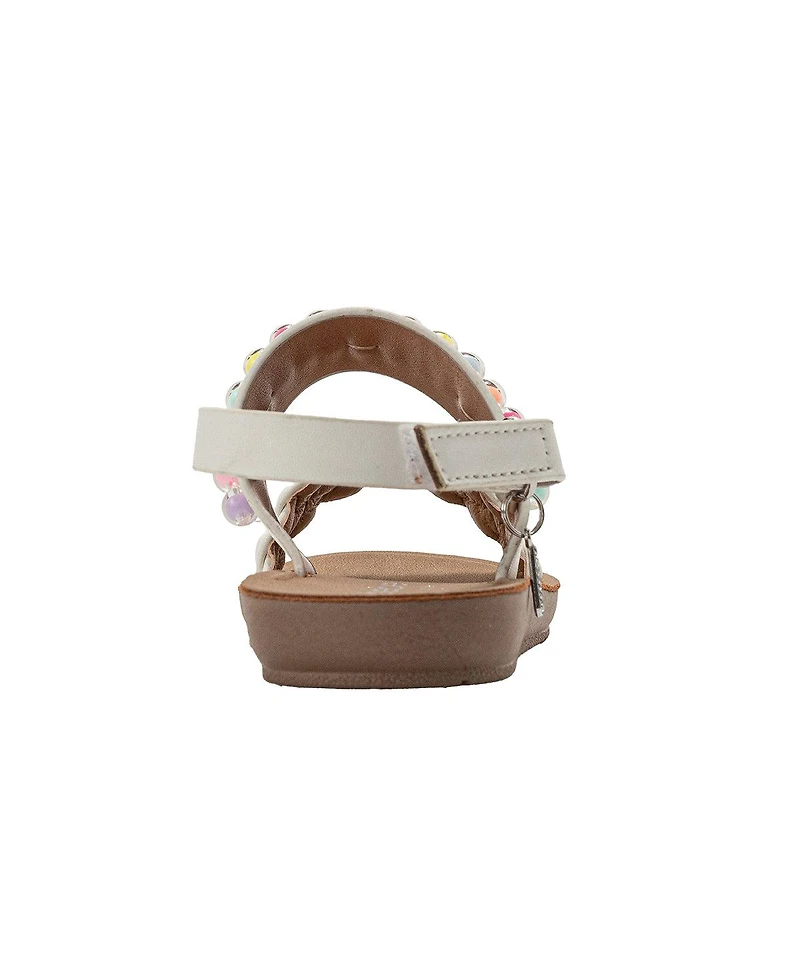 Bebe Little Girls Girl's Fashion Sandals Woven Vamp Style with Beads and Logo Charm