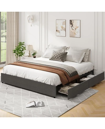 gaomon Platform Bed Frame with 4 Storage Drawers and Strong Wooden Slats Support