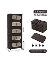 Streamdale Furniture Retro Folding Storage Cabinet, 5 Tiers, Collapsible with Wheels