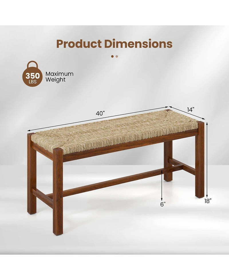 40" Long Wood Bench Indoor Dining Entryway End of Bed Bench Natural Seagrass Seat