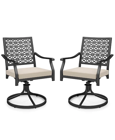 2 Pcs Outdoor Swivel Chairs Patio Dining with Padded Cushions High Back