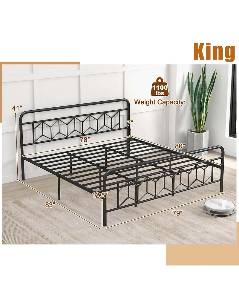King Size Bed Frame Mattress Foundation with Headboard 12.5" Under-bed Storage