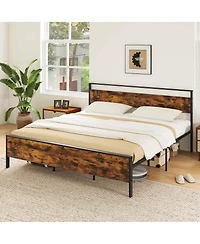 Costway Bed Frame with Wooden Headboard and Footboard Under-Bed Storage