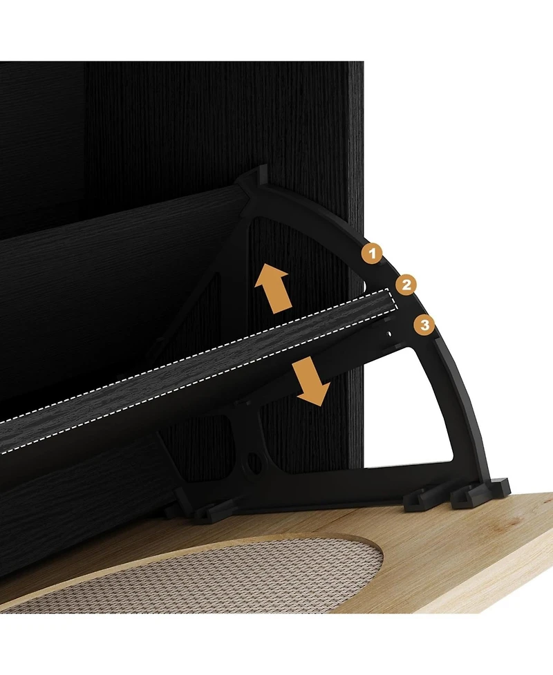 gaomon Shoe Cabinet Rattan Shoe Storage With 2 Flip Drawer and 1 Pull-Out Drawer Heavy Duty Metal Leg Adjustment Shelf Entryway Shoe Organizers