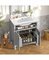Sillysis 30 X22 Bathroom Vanity With Ceramic Sink Soft Close Doors Adjustable Shelf Modern Storage Cabinet For Small Spaces