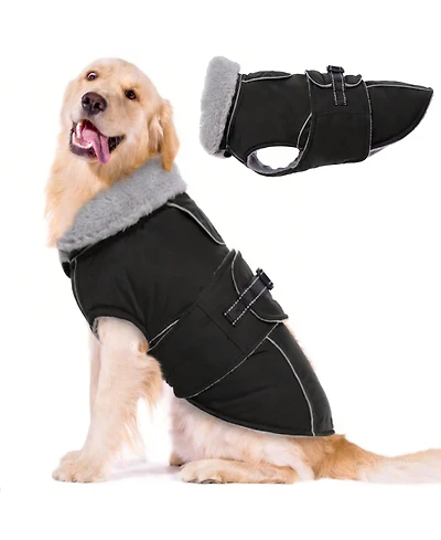 Aronkl Reflective Waterproof Dog Jacket with Fur Collar & Adjustable Buckle for Cold Weather