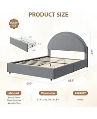 gaomon Boucle Bed Frame with 2 Storage Drawers,Soft Upholstered Platform Round Headboard,Heavy Duty,Wooden Slats,Noise Free