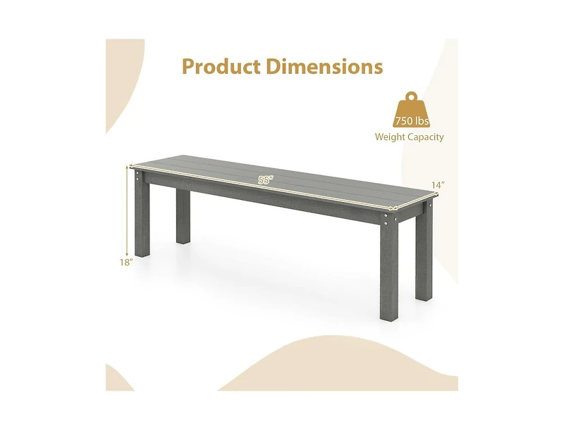 Slickblue 55 Inch Hdpe Outdoor Bench for Patio and Garden