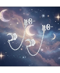 Bling Jewelry Celestial Moon & Star Pierced Cartilage & Ear Lobe Stud Earrings Sterling Silver