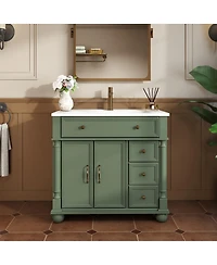 Sillysis 36" Bathroom Vanity with Sink, Medieval Modern Solid Wood Roman Base, Flip Drawer Adjustable Storage, Easy Clean