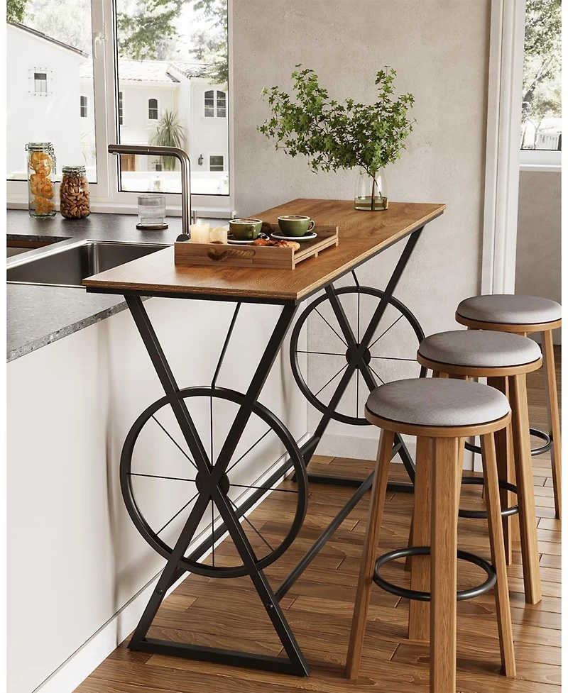 Tribesigns 63" Bar Table, Long Counter Height Table, Modern Kitchen Bar Height Table with Footrest & Wheel-Shaped Legs