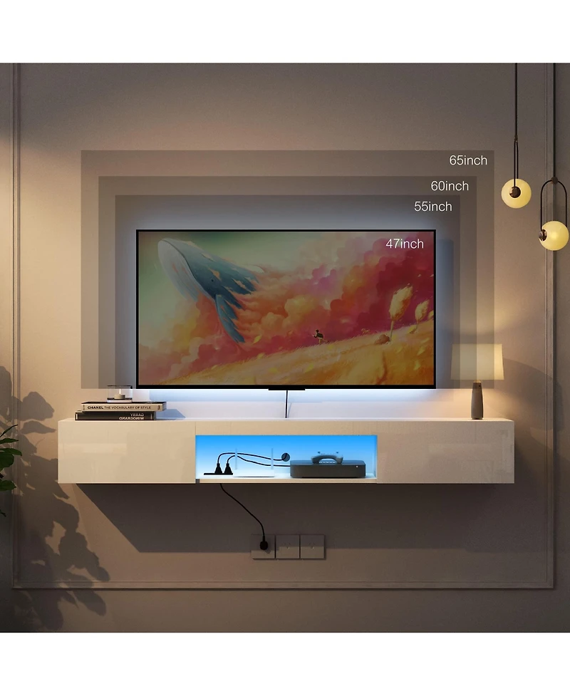 gaomon Floating Tv Stand, Wall Mounted Entertainment Center for Televisions up to 65", Led Tv Stand with 2 Storage Cabinets