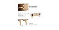 gaomon 55.12" Rattan Tv Cabinet, Double Sliding Doors for Storage, Adjustable Shelf, Solid Wood Legs,Tv Console for Living Room