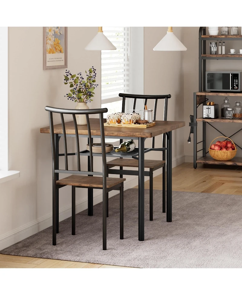 gaomon Rectangular Table Dining Table Set for 2,3 Piece Kitchen Table with Lowe Storage Rack & Built-in Wine Rack