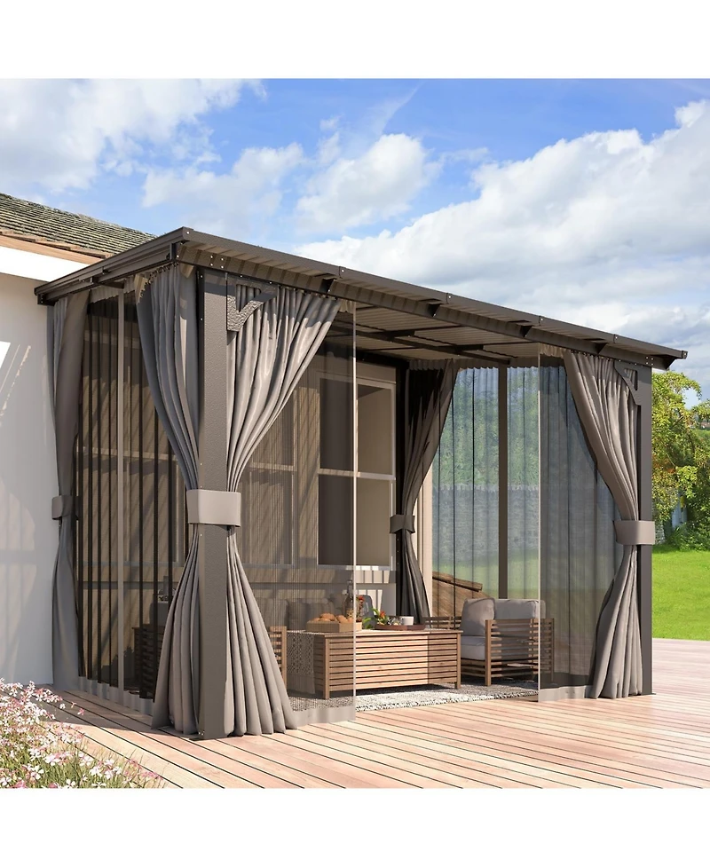 Aecojoy 12'x8' Wall Gazebo with Curtains and Mosquito Netting