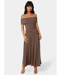 Bebe Women's Off the Shoulder Drop Waist Maxi Dress