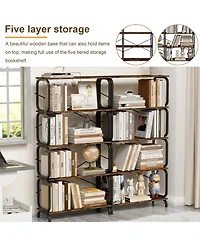 Rainsken 5 Tier Large Book Shelf, Storage Organizer for Books, Rustic Industrial Open Bookcase, for Living Room, Bedroom, Home Office