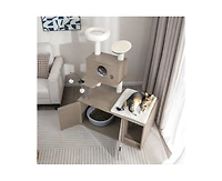 Aostirmotor 2-in-1 Modern Cat Tower with Litter Box Enclosure, Indoor Cat Furniture with Hidden Washroom & Perch