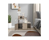 Aostirmotor 2-in-1 Modern Cat Tower with Litter Box Enclosure, Indoor Cat Furniture with Hidden Washroom & Perch