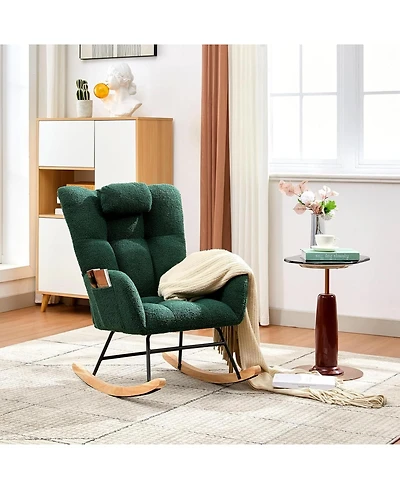 gaomon Teddy Upholstered Rocking Chair, Fluffy Nursery Glider Rocker for Adults, Comfortable Stylish Chair Small Spaces Indoor