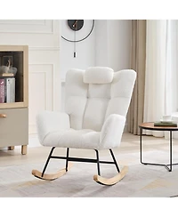 gaomon Teddy Upholstered Rocking Chair, Fluffy Nursery Glider Rocker for Adults, Comfortable Stylish Chair Small Spaces Indoor