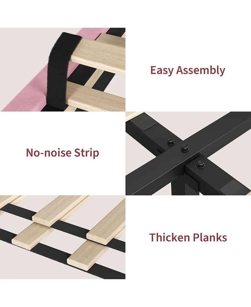 gaomon Bed Frame, Velvet Upholstered Platform Bed with Adjustable Vertical Channel Tufted Headboard, No Box Spring Needed, Easy Assembly