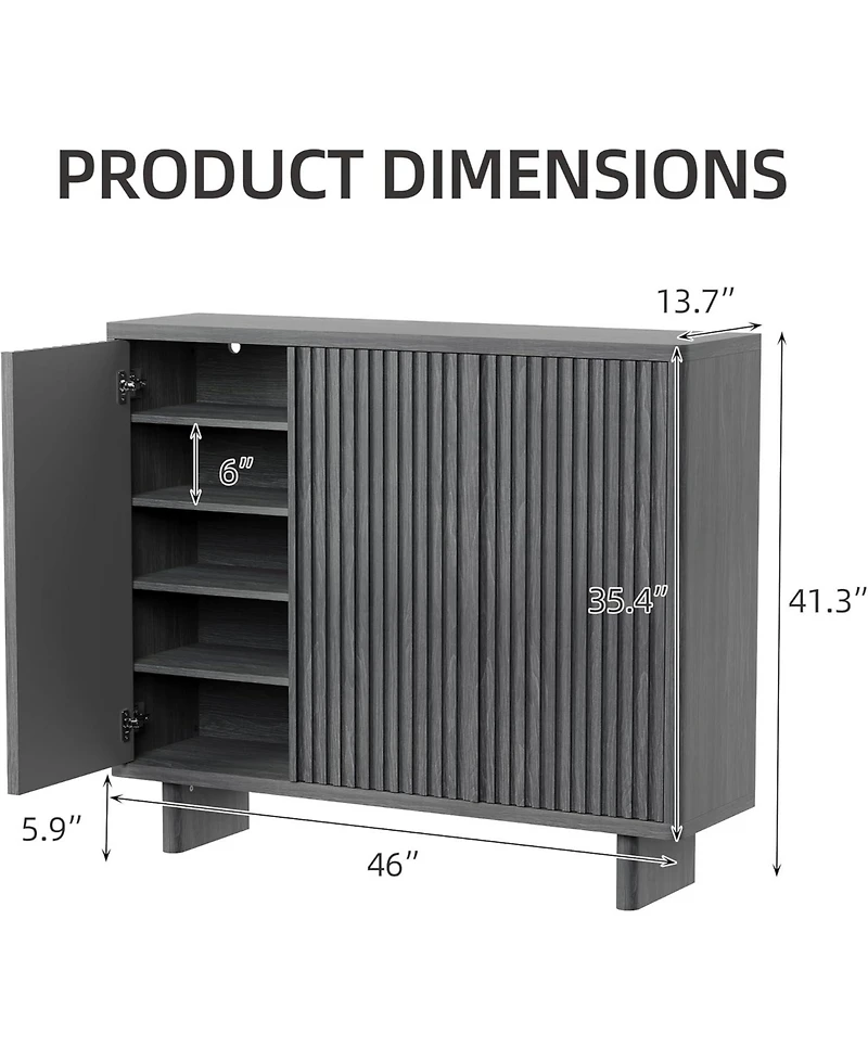 gaomon 46 Inch Shoe Cabinet with Fluted Door 5-Tier Storage Cabinet Rustic Entryway Shoe Bench for Hallway