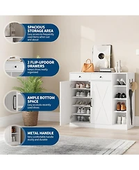 gaomon Shoe Storage Cabinet with 6 Adjustable Shelves and 2 Drawers Freestanding Entryway Shoe Cabinet Wide Shoe Organizer