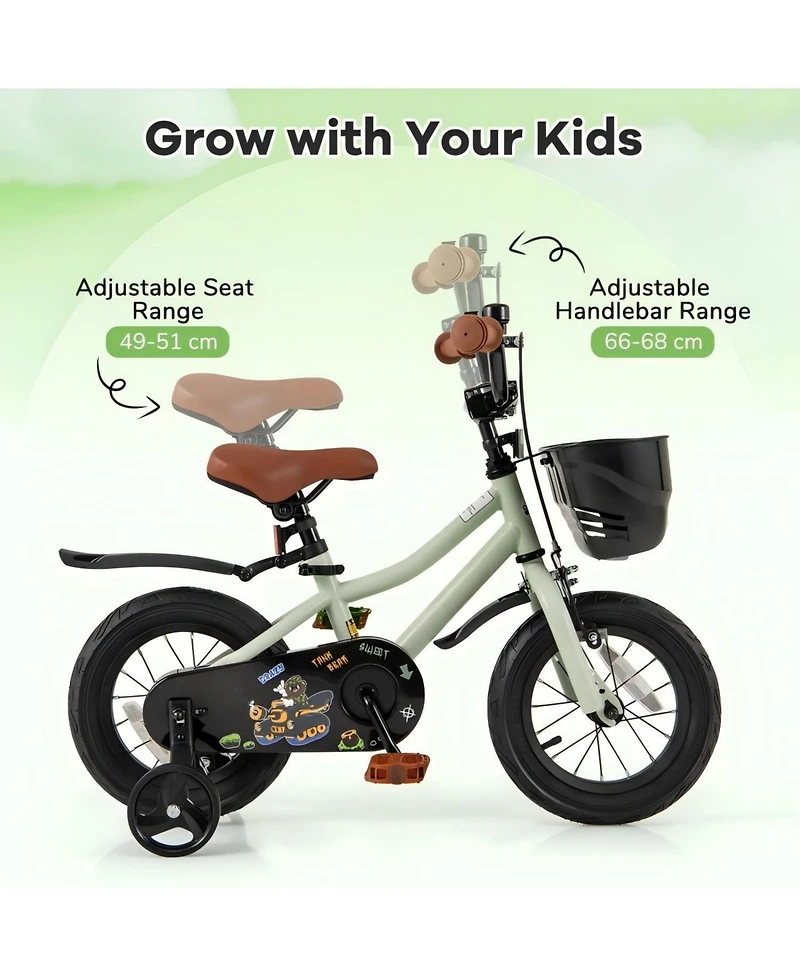 Hongge 12 Inch Kids Bike Adjustable with Training Wheels for 3-4 Years Old