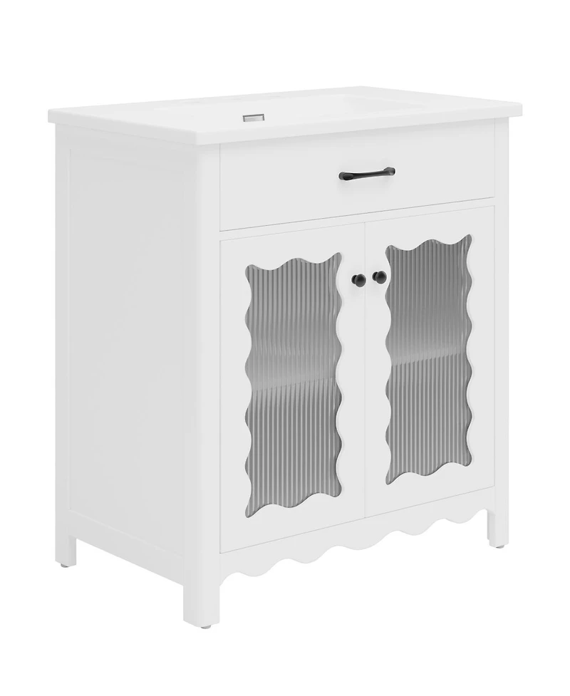 Sillysis 31"Bathroom Vanity with Sink, Tempered Glass Doors & Adjustable Storage for Small Bathrooms