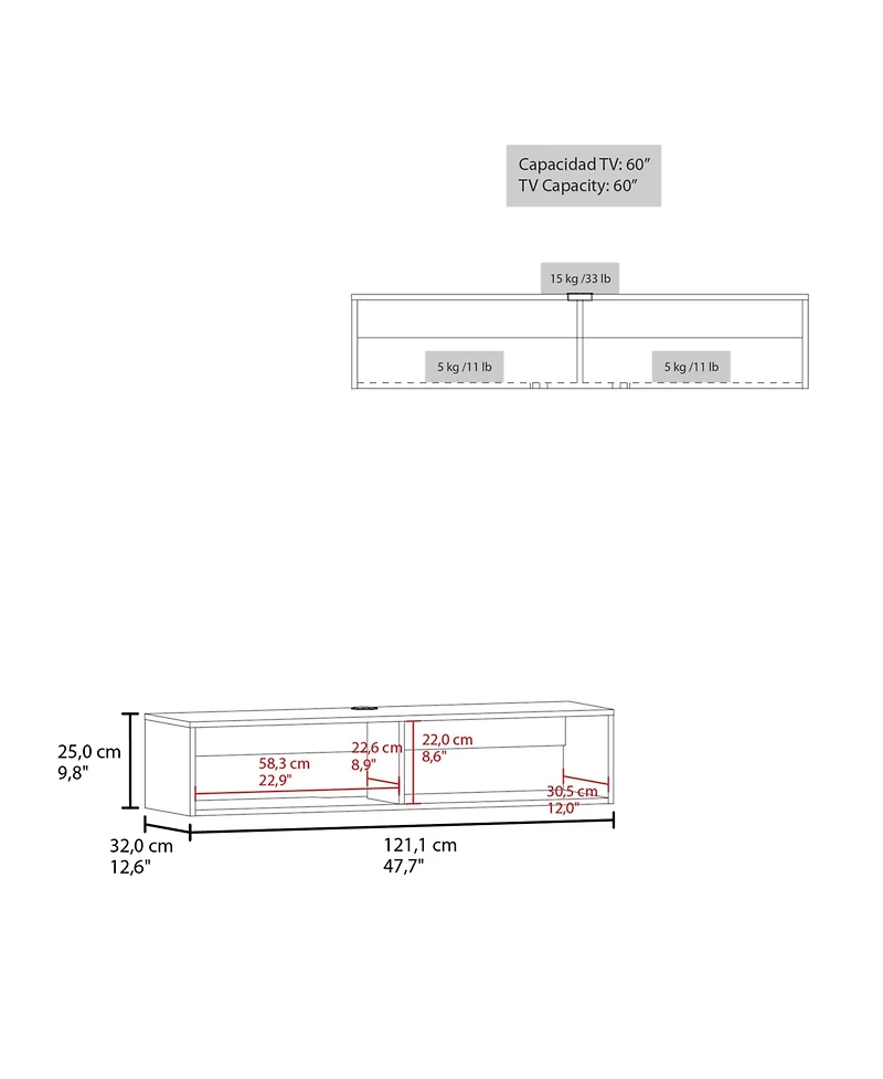 Fm Furniture Arctic Floating White Tv Stand with Open Shelves for Storage, Modern Design.