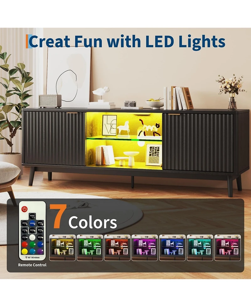 gaomon Tv Stand Entertainment Center with Storage Cabinets,Open Shelves & Power Outlets Media Tv Console Table for Up to 75" Tv