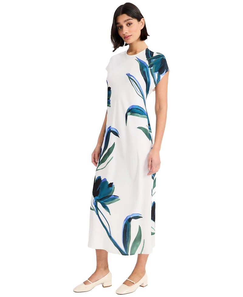 Luxely Women's Crewneck Cap-Sleeve Midi Dress