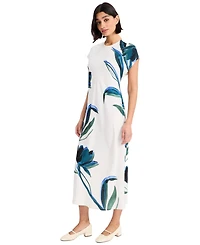 Luxely Women's Crewneck Cap-Sleeve Midi Dress