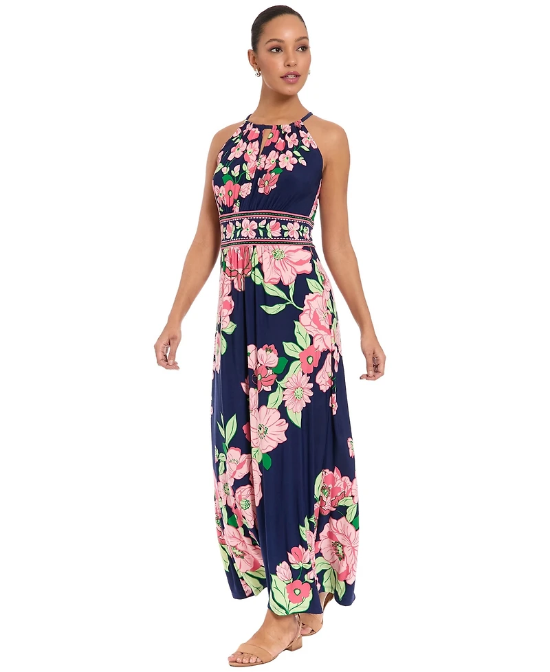 London Times Petite Key-Hole Neck Maxi Dress