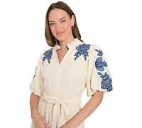 London Times Petite V-Neck Midi Dress