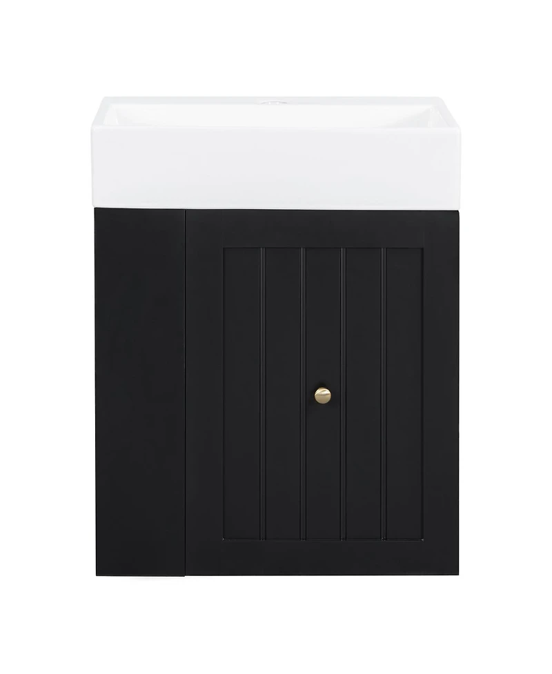 Sillysis 20" Bathroom Vanity with Ceramic Sink, Wall Mounted Storage Cabinet with Drawer & Side Shelf for Small Bathrooms