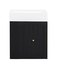 Sillysis 20" Bathroom Vanity with Ceramic Sink, Wall Mounted Storage Cabinet with Drawer & Side Shelf for Small Bathrooms