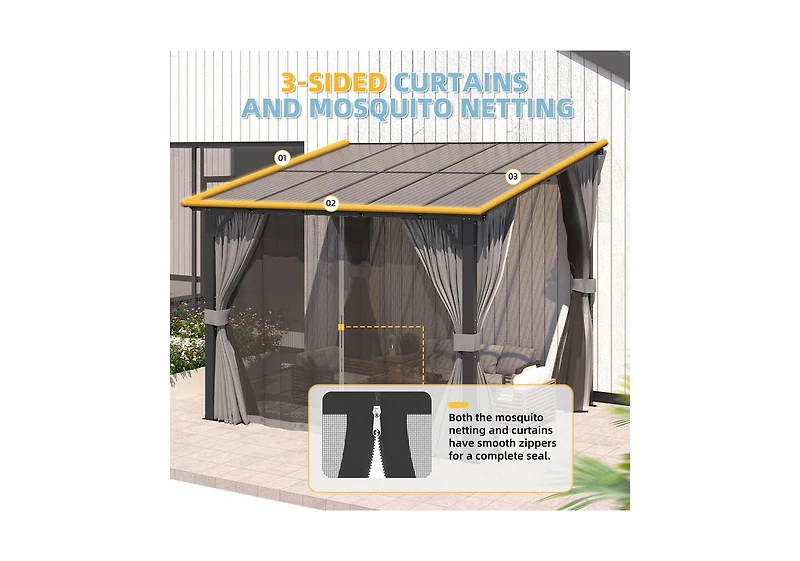 Aecojoy 10'x8' Wall Gazebo with Curtains and Mosquito Netting
