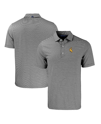 Cutter & Buck Men's Black/White Wyoming Cowboys Forge Eco Double Stripe Stretch Polo Shirt