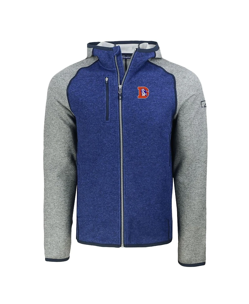 Cutter & Buck Men's Royal/Heather Gray Denver Broncos Throwback Mainsail Sweater-Knit Full-Zip Hoodie
